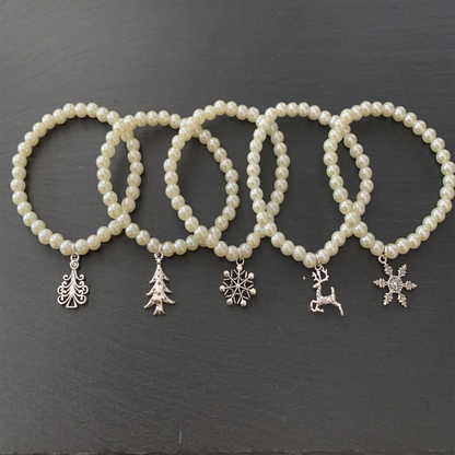 Glass Pearl Stretch Christmas Bracelets