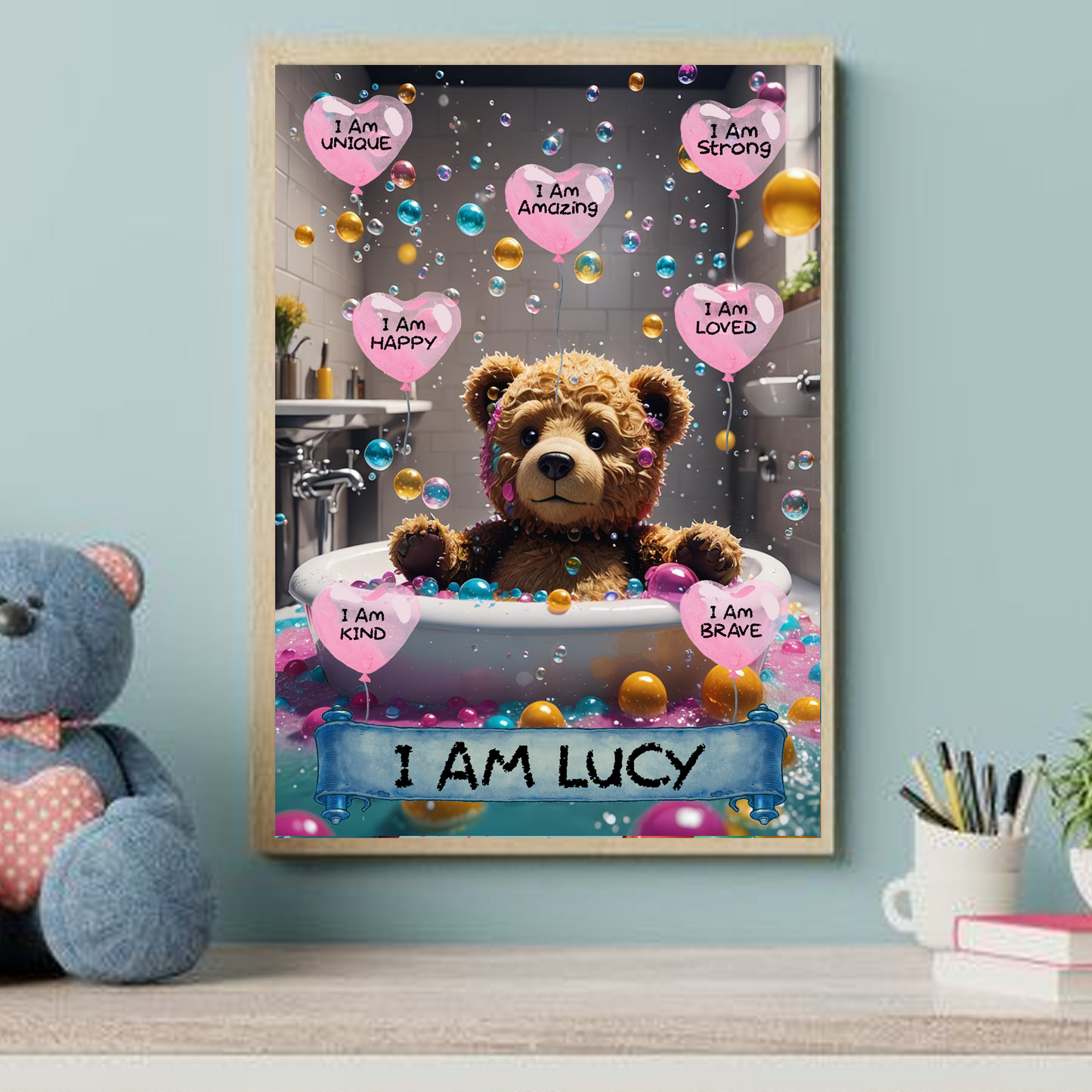 Positive Affirmation Personalised I Am Amazing Prints- Teddy Bear