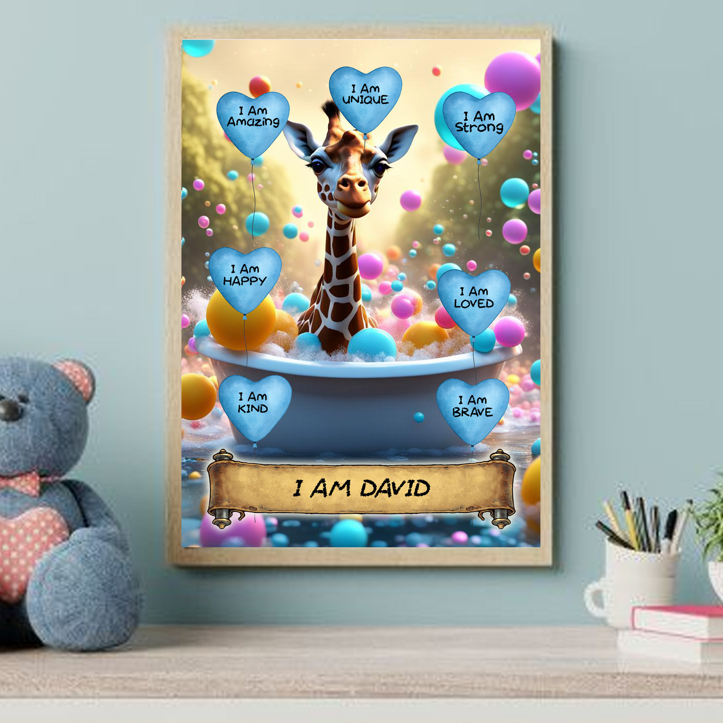 Positive Affirmation Personalised I Am Amazing Prints-Giraffe