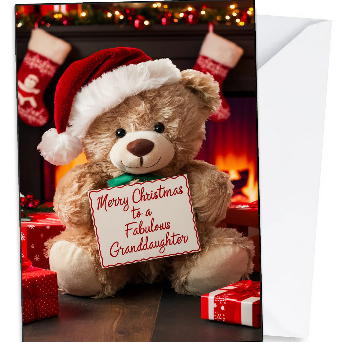 Christmas Card for Granddaughter, Cute Teddy Bear with Sign