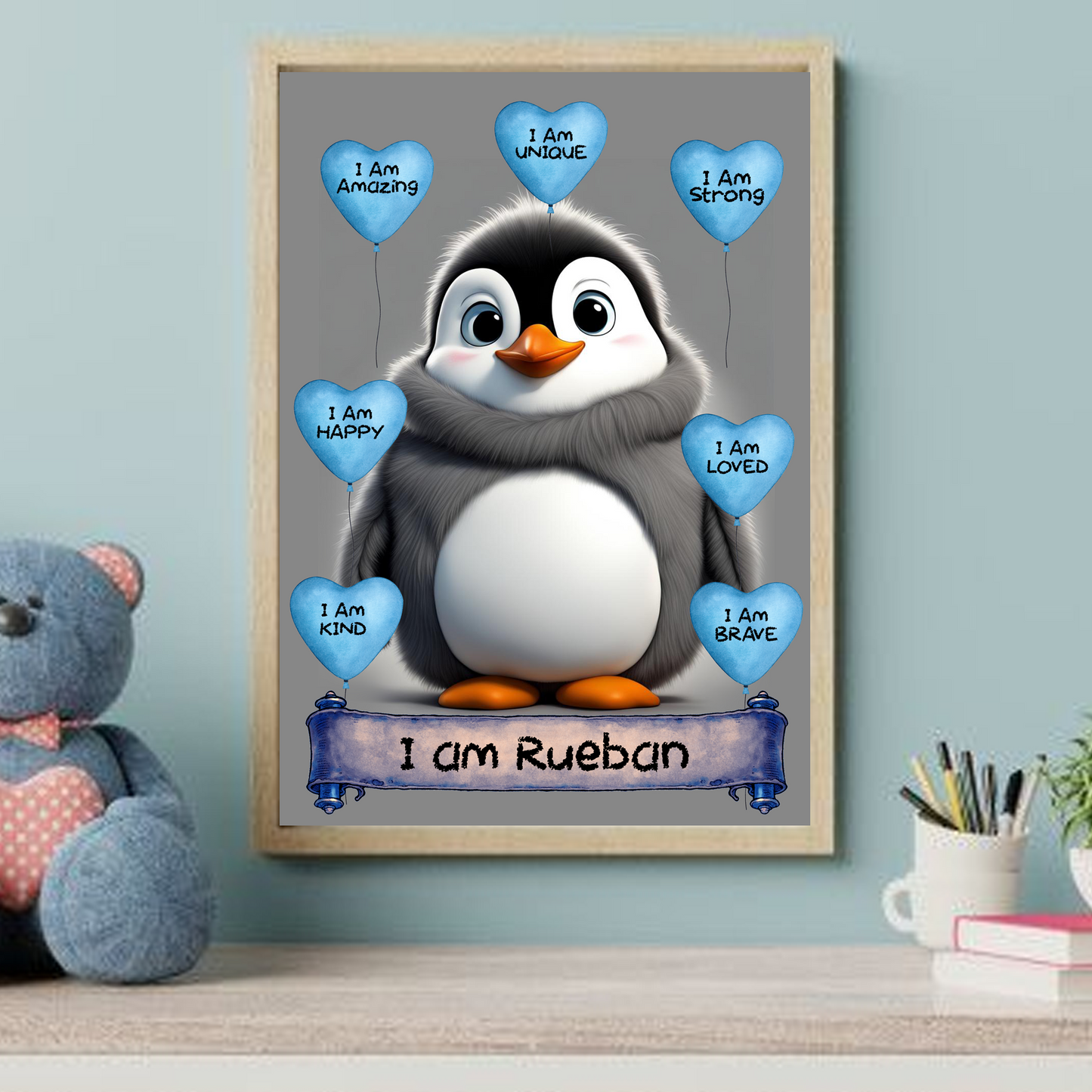 Positive Affirmation Personalised I Am Amazing Prints- Penguin