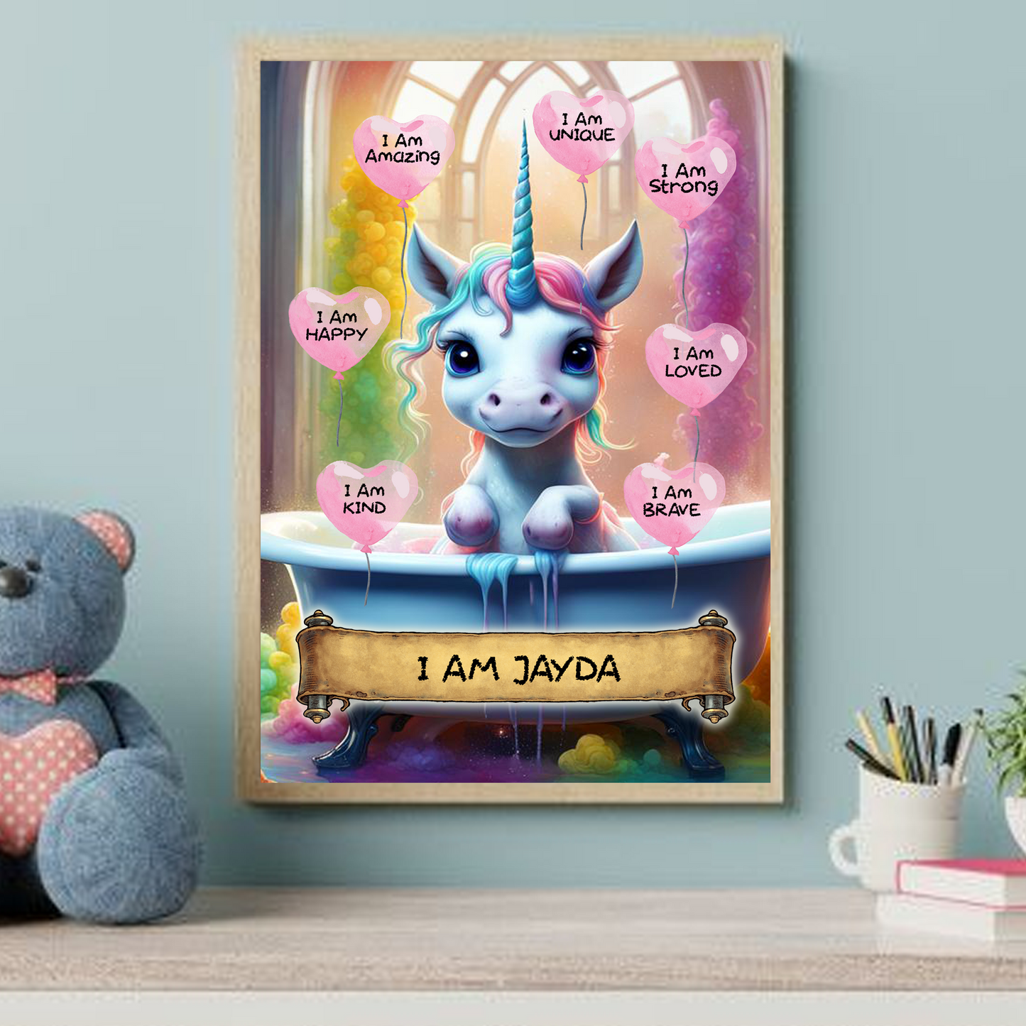 Positive Affirmation Personalised I Am Amazing Prints- Unicorn