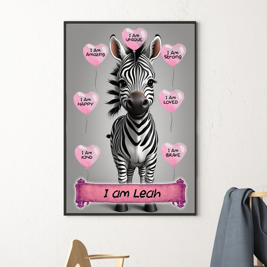 Positive Affirmation Personalised I Am Amazing Prints- Zebra