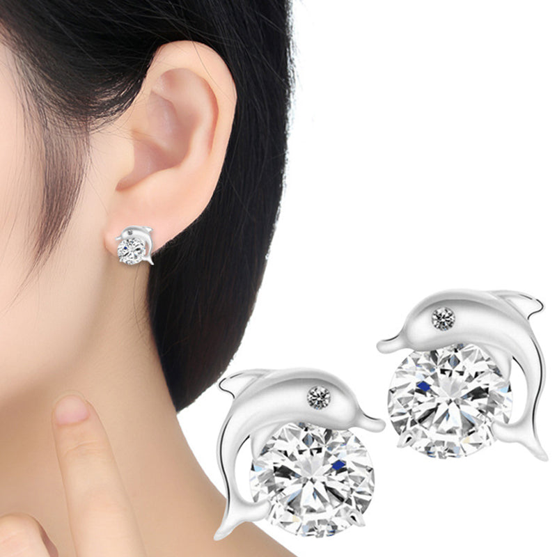 Small Crystal Dolphin Stud Earrings