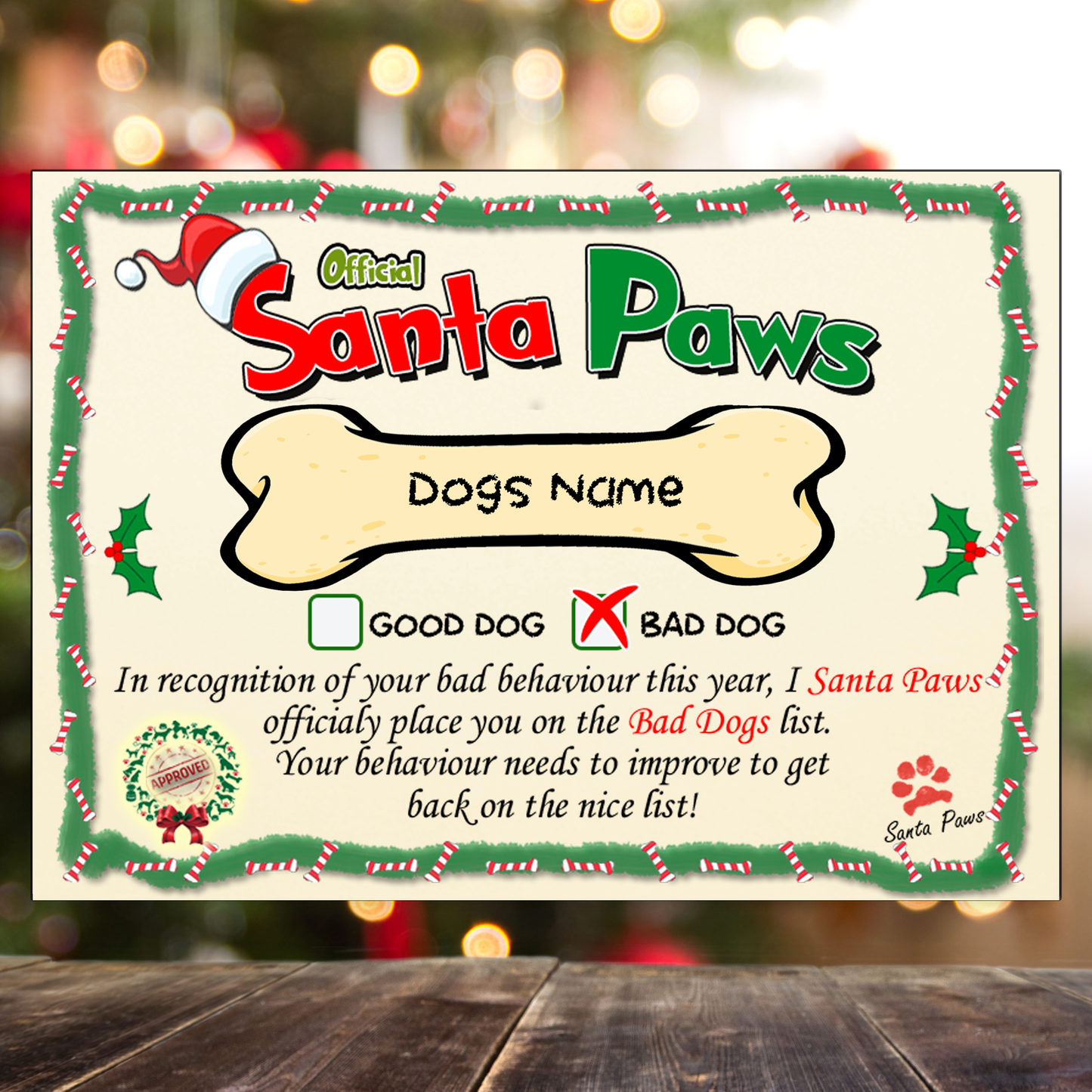 Personalised Dog Santa Paws Certificates