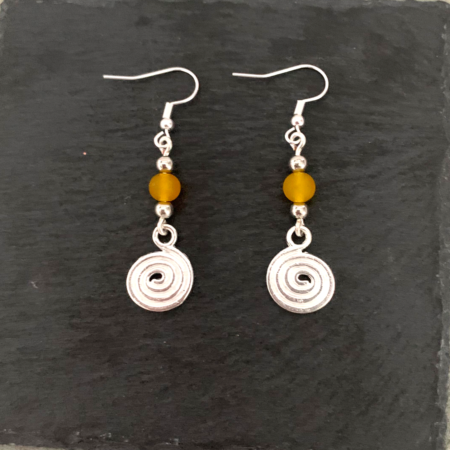 Golden Glaze Frosted Swirl Dangle Earrings