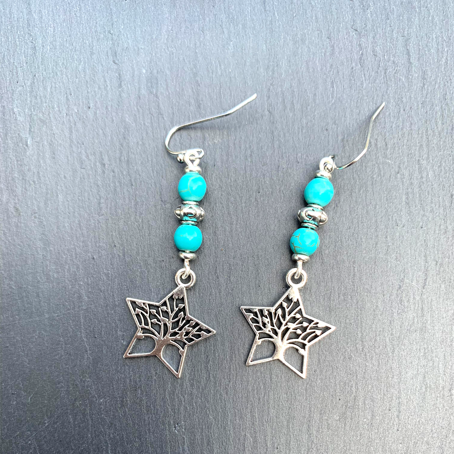 Turquoise Star Tree Of Life Dangle Earrings