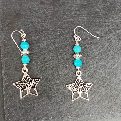 Turquoise Star Tree Of Life Dangle Earrings