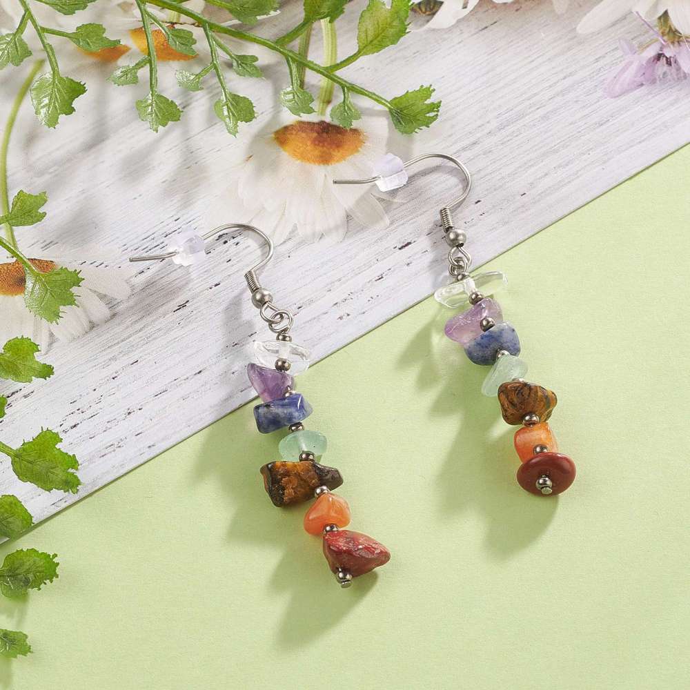 Chakra Natural Gemstone Dangle Earrings