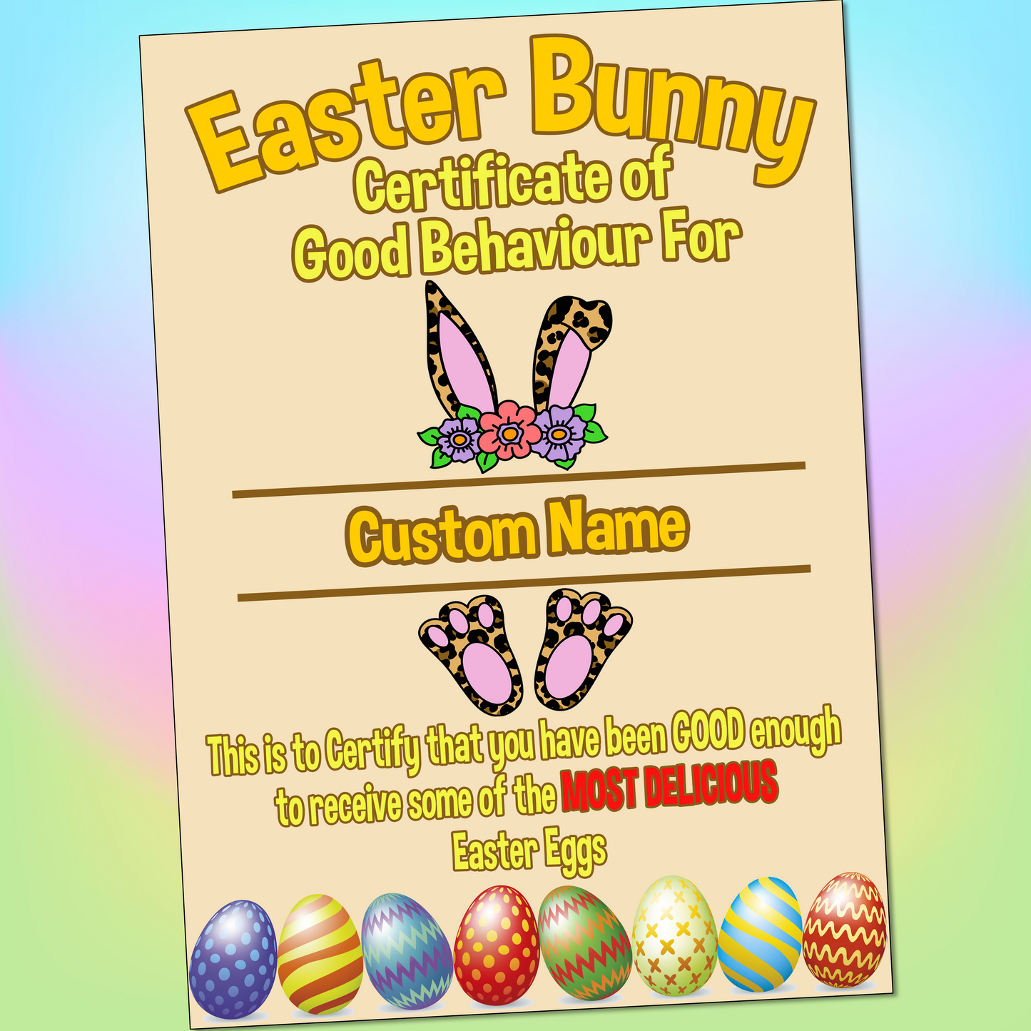 Easter Bunny Good Behaviour Certificate