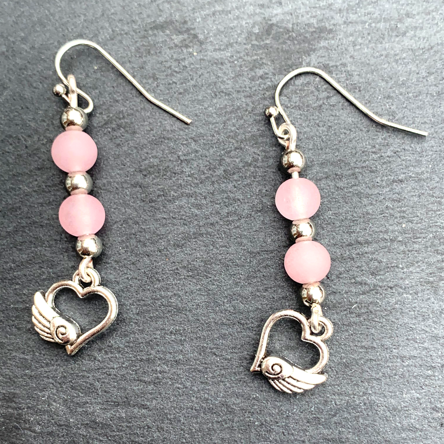 Frosted Pink Angel Heart Earrings