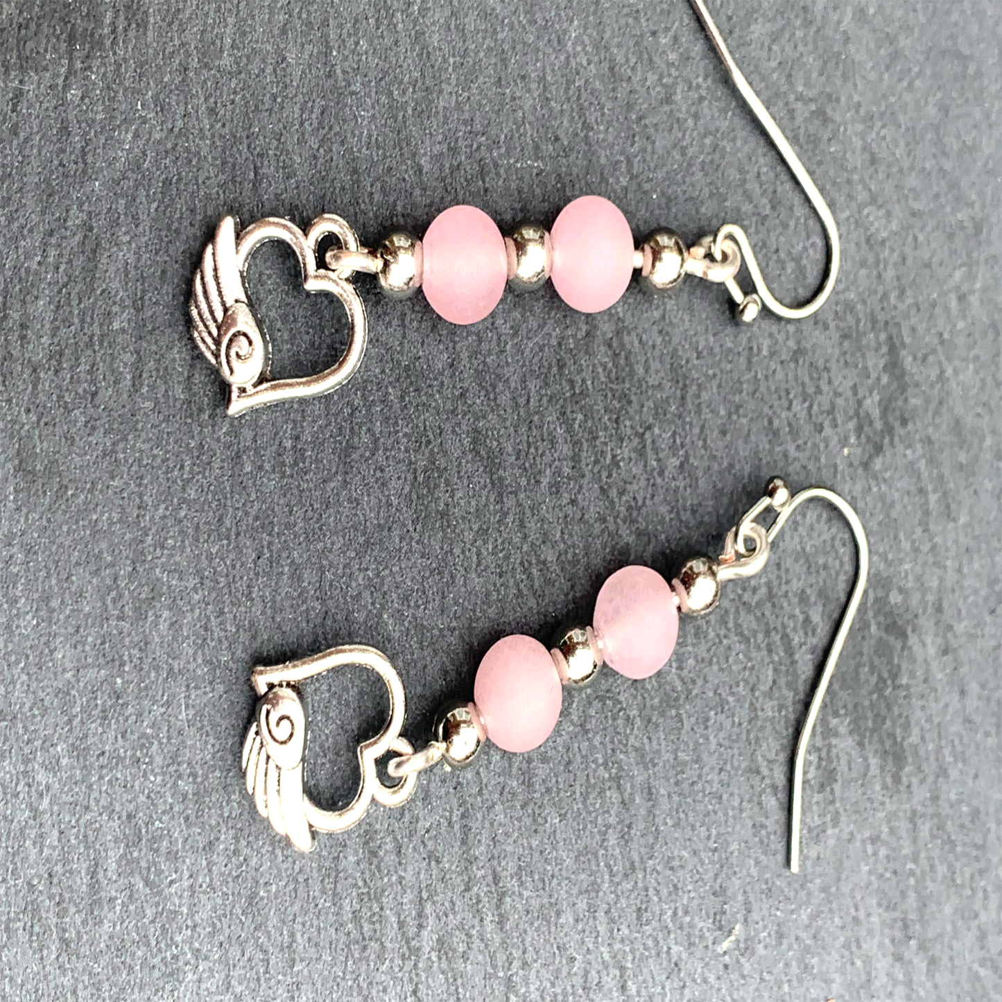 Frosted Pink Angel Heart Earrings