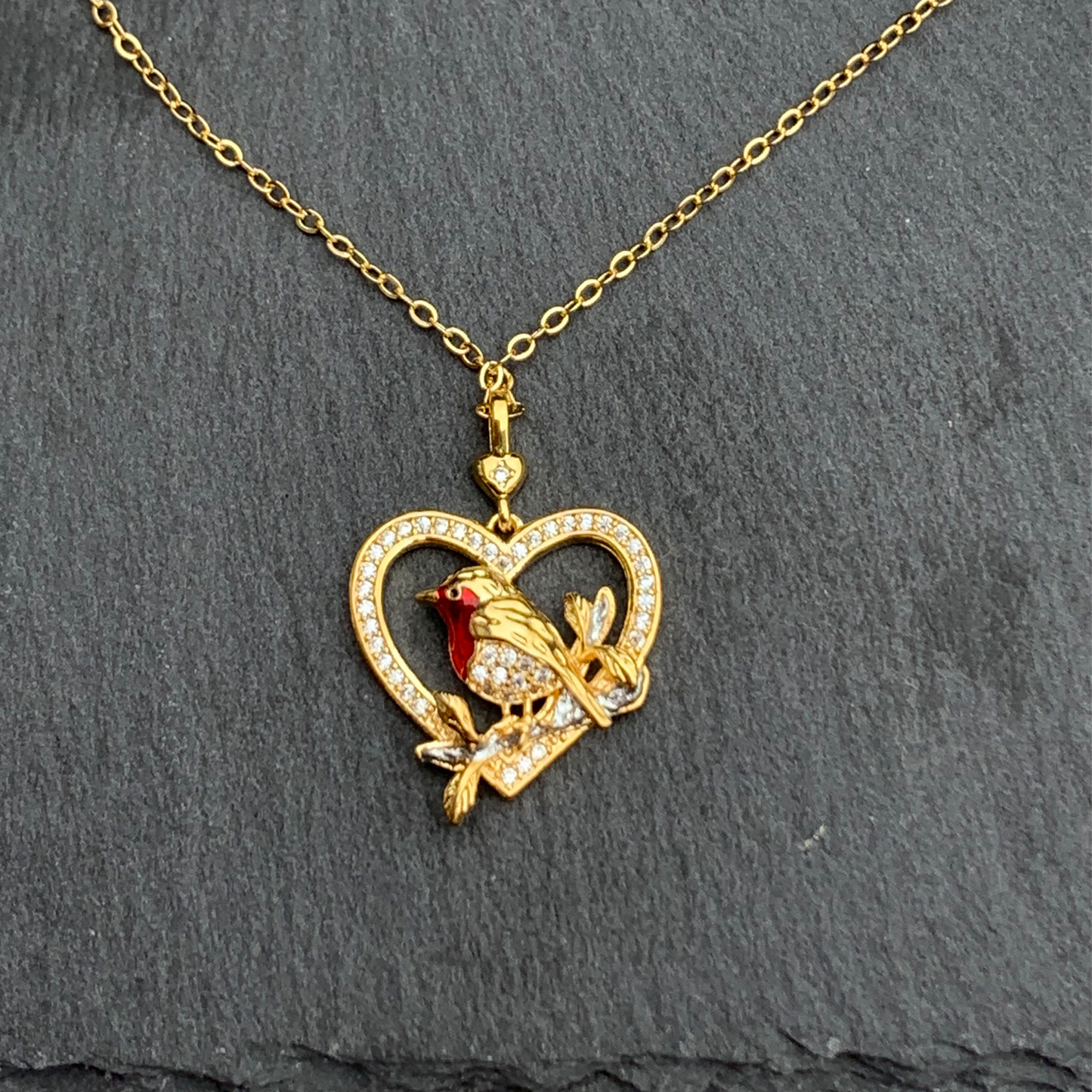 Golden Robin Crystal Necklace