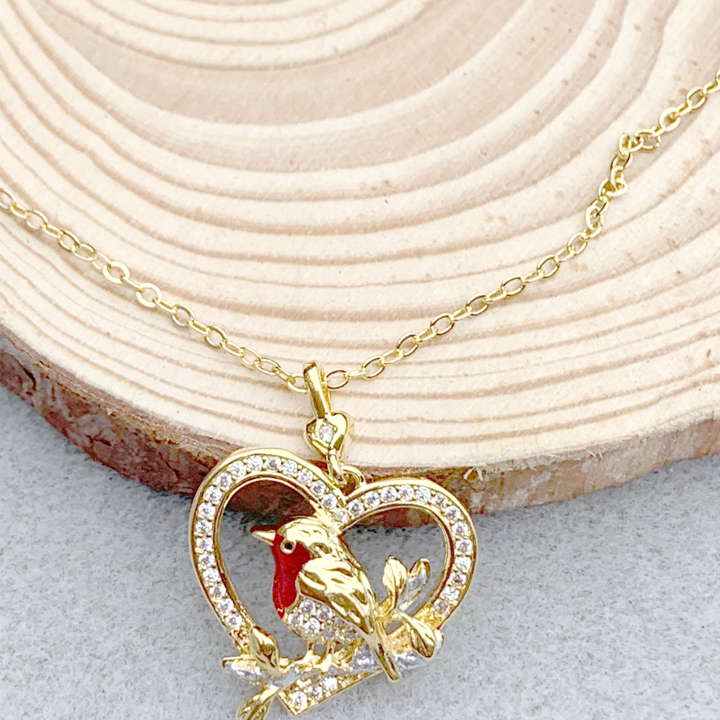 Golden Robin Crystal Necklace