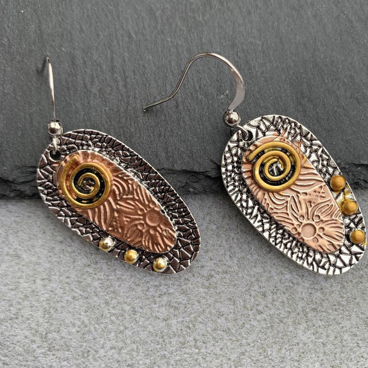 Boho Swirl Shield Earrings