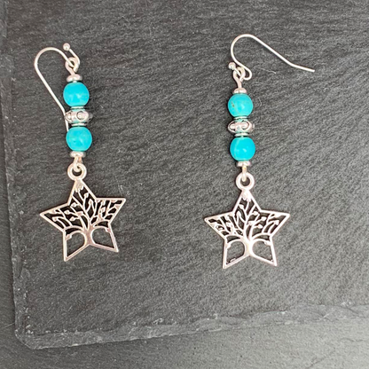 Turquoise Star Tree Of Life Dangle Earrings